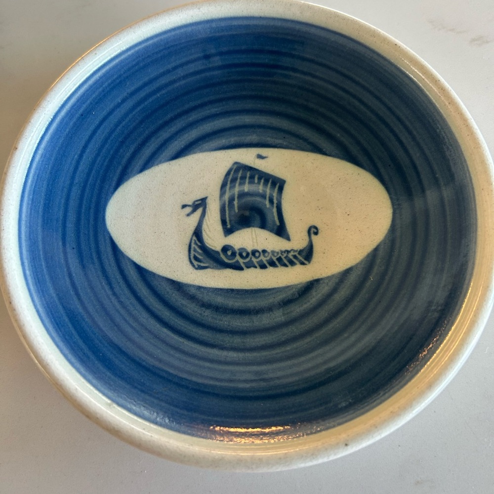 Blue Ceramic Viking Ship Bowl From King’s Point Pottery, Newfoundland